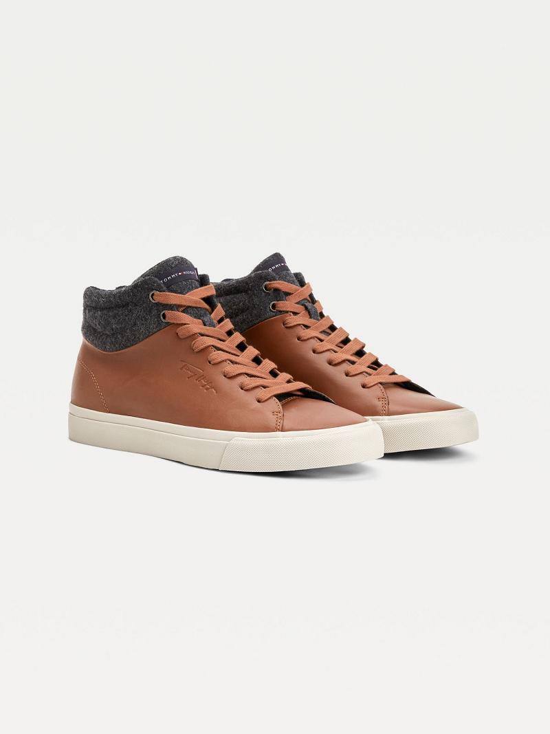 Férfi Tommy Hilfiger Felt accent ankle leather Sneaker Barna | HU 1399XYU